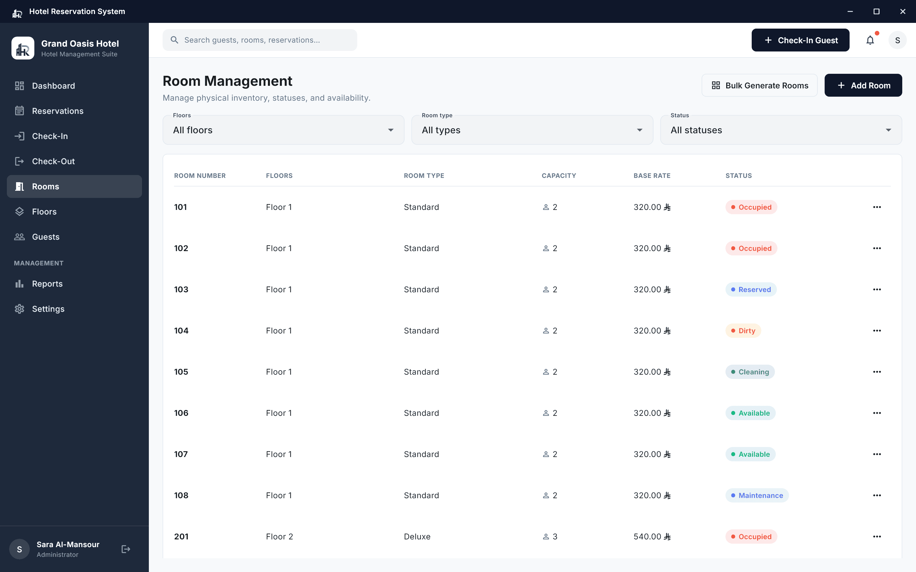 Room management screen